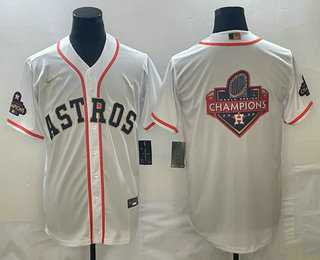Men%27s Houston Astros Big Logo 2023 White Gold World Serise Champions Patch Cool Base Stitched Jersey->houston astros->MLB Jersey